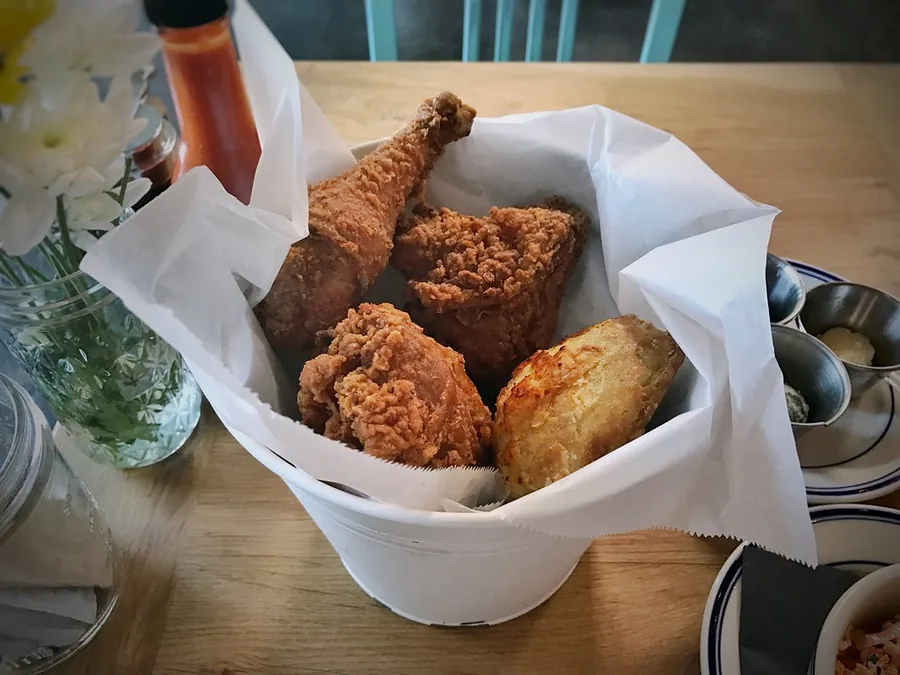 A bucket of fried chicken