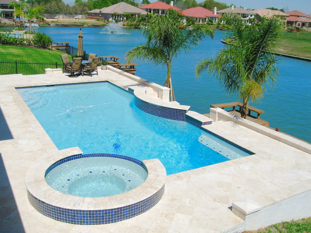 A terraced pool and guest wing