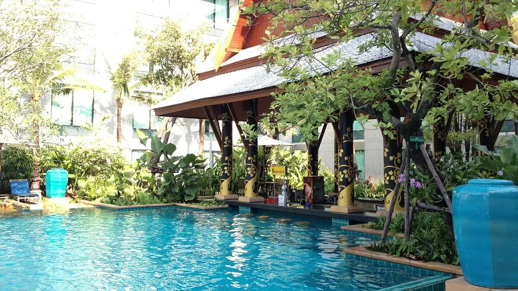 A pool set into tropical planting