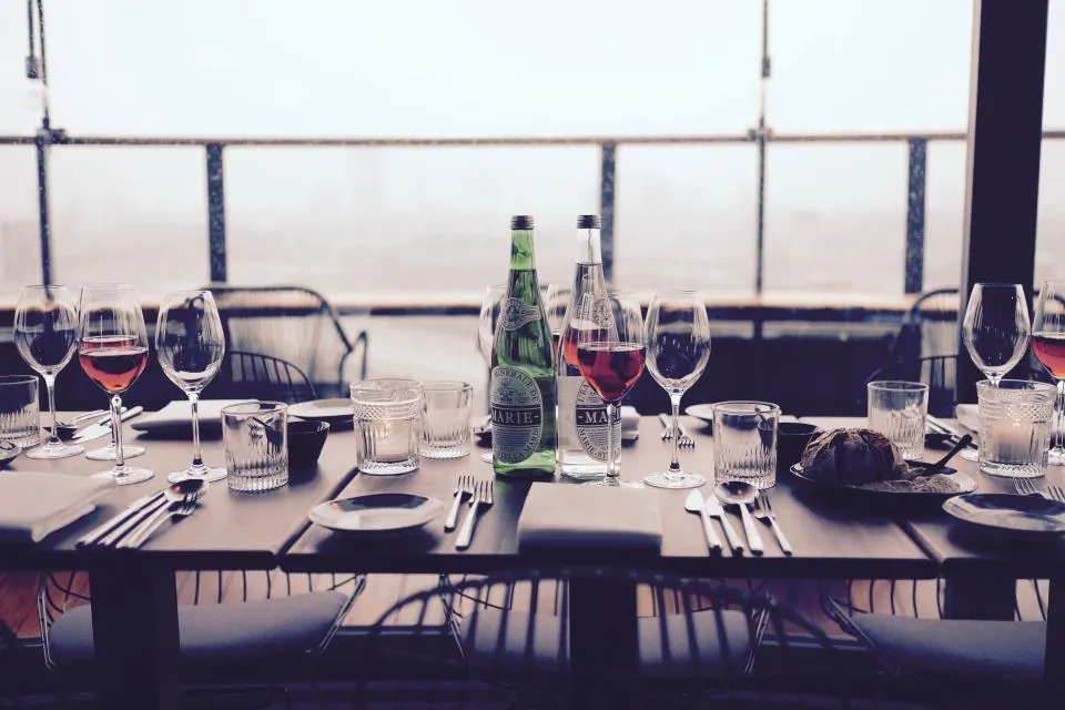 The dining room laid for service