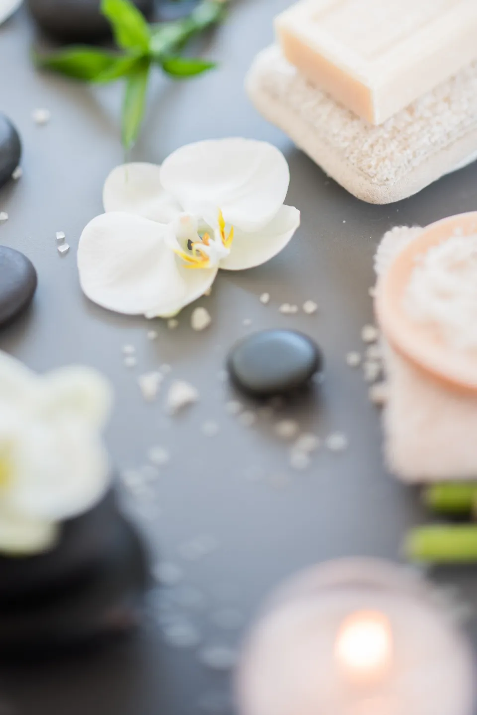 Orchid and hot stones